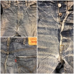 Damaged denim jeans. Recycle grade. Patching! Projects! sold by the pound